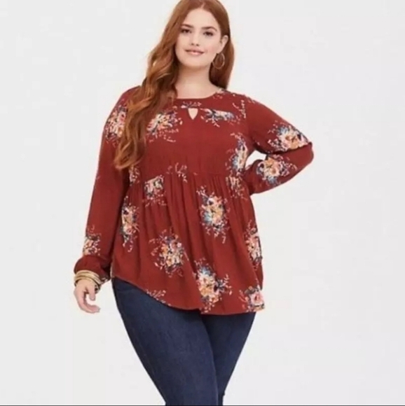 Torrid Women's Babydoll Challis Keyhole Tunic Top - Plus Size 3 (3X) - Picture 1 of 11